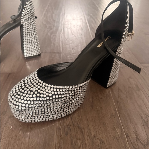 Larroude Black Platform Block Heels with Silver Crystal Accents (BRAND NEW) - Picture 3 of 9